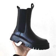 รองเท้าบูทเชลซีสีดําสําหรับผู้ชาย สไตล์แฟชั่น Ins British Heritage หนังแท้ รองเท้าซิการ์มาร์ตินส้นสู