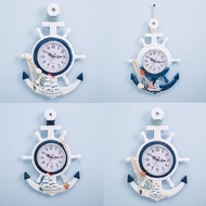 Creative Digital Wall Clock Mediterranean Style Anchor Clocks Beach Sea Theme Nautical Ship Wheel De