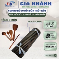 đũa đũa ăn cơm đữa gỗ Gia Khánh-Combo 50 Đôi đũa gỗ Thốt Nốt tự nhiên dài tặng 5 Dụng Cụ Nhà Bếp
