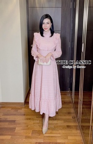 เดรสลูกไม้ฉลุแขนยาว M-2XL ชุดไปงาน ชุดออกงาน ชุดทำบุญ ชุดขาว เดรสนิวเคลียร์ ชุดไปวัด งานป้าย The Cla