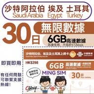 中國聯通 - 【沙特阿拉伯&amp;埃及&amp;土耳其】30日 6GB高速+無限數據丨數據卡 SIM卡 上網卡丨共享網絡 方便快捷