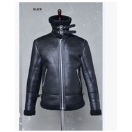 Musim Gugur Musim Sejuk Retro Motosikal Jaket Kulit Lelaki Jaket Penerbangan Lelaki Lamb Bulu Hangat