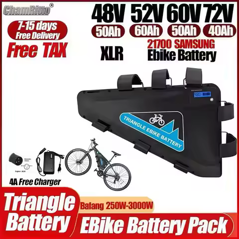 60v72v 3000w Triangle Electric Bicycle battery 36v 48v 52v ebike 30ah 40ah 50ah 60ah chamrider 1000w