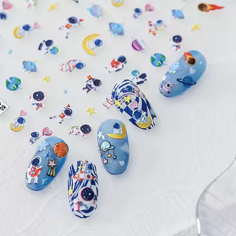 Happy Planet Nail Stickers 3D/5D Star Space Design Slider Press on Nails Decals Art Decorations Mani