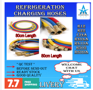 Refrigerator tool refrigeration inflation hose=80cm/150cm/180cm, suitable for R12 R22 134A R404A R410A R502 R600A gas hose, air conditioning, snow refrigerant pipe, rubber material