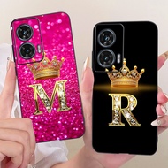 For Motorola Moto G96  / Edge 50 Fusion 5G Fashion Crown Initial Letter Couple Phone Casing Black Si