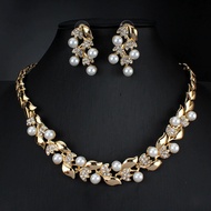 2pcs/set jewelry set Pearl rhinestone jewelry set leaf elegant jewelry set Wedding jewelry set bride