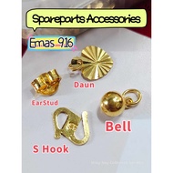 Wing Sing Spare Parts Emas 916 Cangkuk S Daun Kipas Loceng Anting Belakang / 916 Gold Bell S Hook Bell Love Ear Stud