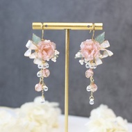【玫瑰花緞帶耳環】 粉色玫瑰耳環 浪漫緞帶 耳環 耳夾