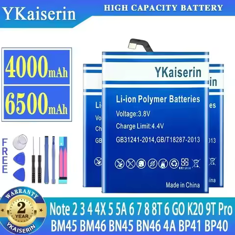BN 45 46 YKaiserin Battery For Xiaomi Redmi Note 2 3 4 4X 5 5A 6 7 8 8T 6 GO K20 9T Pro MI 9TPro BP 