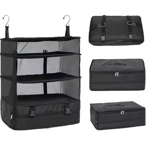 Travel Luggage Organizer Portable Travel Shelves Bag 3-Shelf Suitcase Packing Cube Collapsible Hangi
