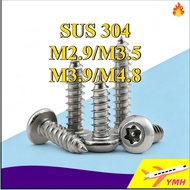 SUS304 Stainless Steel Torx Countersunk Self-Tapping Screws M2.9-M4.8 Rustproof for Wood & Furniture