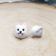 全手作 白色 松鼠狗耳環 博美犬耳環 防敏感耳針 耳釘/耳夾