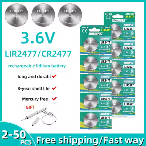 2-50pcs LIR2477 Rechargeable Battery 200mAh 3.6V Lithium Button Cell Battery can replace CR2477 for 