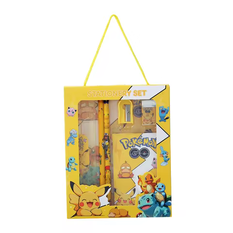 5pcs/Set Pokemon Pikachu Student Stationery Set Anime Kawaii Pencil Case Pencil Ruler Eraser Storage