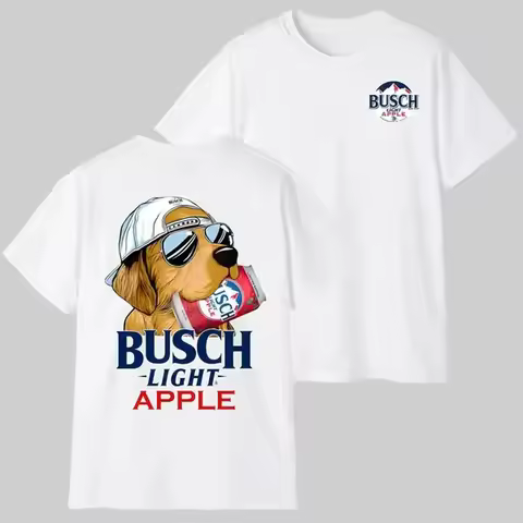 Vintage Busch Apple T-Shirt, Retro Golden Retriever Graphic Tee, Ash Grey Summer Outdoors Shirt, Coo