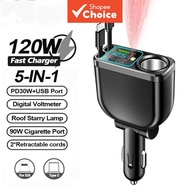 120W 5-in-1 Car Phone Charger, 90W Car Charger Adapter, PD USB 66W Super Fast Charging Power Adapter