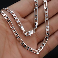 925 Silver Plated Necklace Figaro 22 Inches (55 Cm.) Width 4 Mm.does Not Turn Black Does Peel The Co