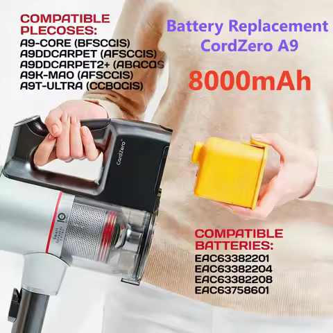 8000mAh CordZero Battery for A9/P9/A9S Vacuum, KC Certified, Compatible with EAC63382201/04 LG CordZ