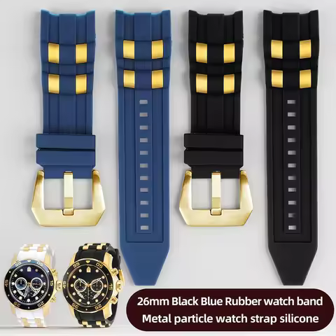 26mm Black Blue Rubber watchband Compatible with Invicta Pro Diver Metal particle 6986 strap silicon