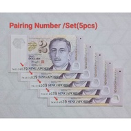 Singapore 2 Dollar (Pairing Number Set 5pcs) Polymer 2013- Years (100% UNCIRCULATED)