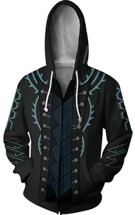 Vergil Black Zip Up Hoodies Sweatshirt Men Dante Cosplay Jacket Halloween Costume Coat