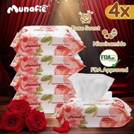 (4packs) Munafie Rose Scented Niacinamide Cleansing Wipes 80 Sheets Alcohol Free With FDA