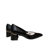 Charles &amp; Keith Square Toe Black Block Heel  Court Shoes Size 37