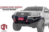 กันชนหน้าออฟโรด รีโว่ 2020-2024 Revo Toyota Hilux รุ่นธันเดอร์ (Thunder front bumper) - กันชนหน้าเต็มมีห่วงแดงโอเมก้า 1คู่ ไฟLEDตัดหมอก กันชนหน้าเหล็ก