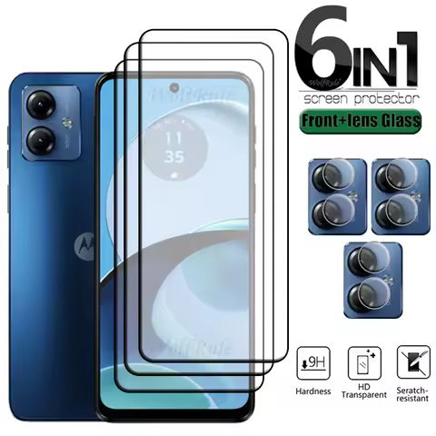 6-in-1 For Moto G14 Glass Motorola Moto G14 Tempered Glass Full Glue Cover HD 9H Screen Protector Fo
