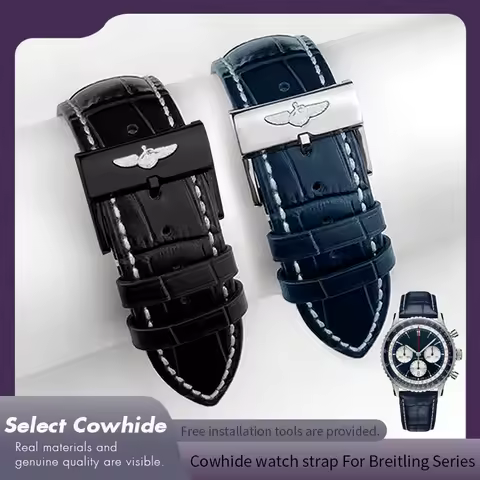 20mm 21mm 22mm Genuine Leather Watch Strap for Breitling Avenger Navitimer Deep Dive Seawolf Super O
