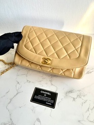 稀有中古二手Chanel米杏色Diana 25黛妃包皮革單肩斜孭側背揹手袋