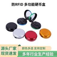 Euro Coin Box Storage Box with Mirror Travel Portable Aluminum Alloy Round Euro Coin Purse