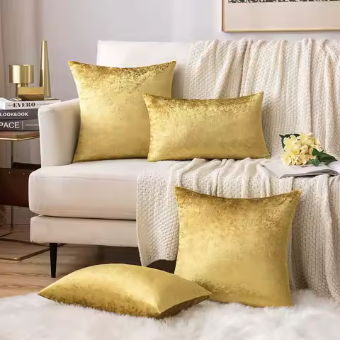 Plus Square 70×70cm Golden Velvet Pillow Cover Luxury Soft Sofa Bed Living Room Pillow Case Home Bed