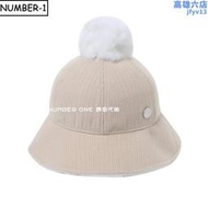 韓國w angle高爾夫球帽23年女冬純色徽標絨球毛皮邊飾圓頂帽