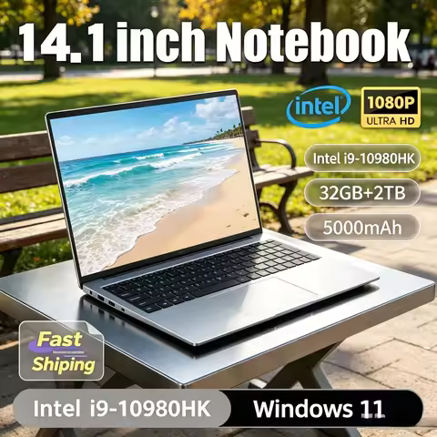 14.1 Inch Intel Core i9 10980HK Windows 11 Pro Laptop 32GB DDR4 2TB SSD Gaming Office PC Gamer Porta