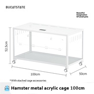 Bucatstate【80/100CM】Hamster Cage/Quail Cage/Small Animal  With Stacked Cage Accessories /Double Door /with wheel