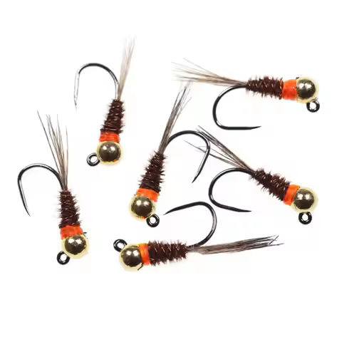 6PCS #12 ~#16 Barbless Tungsten Jig Nymph Brown Euro Perdigon Nymph Wet Fly Fishing Spanish Nymphs T