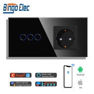 Black 3G Touch WIFI Smart Switch with German Socket Glass Flat German Switch with Grounding Russia