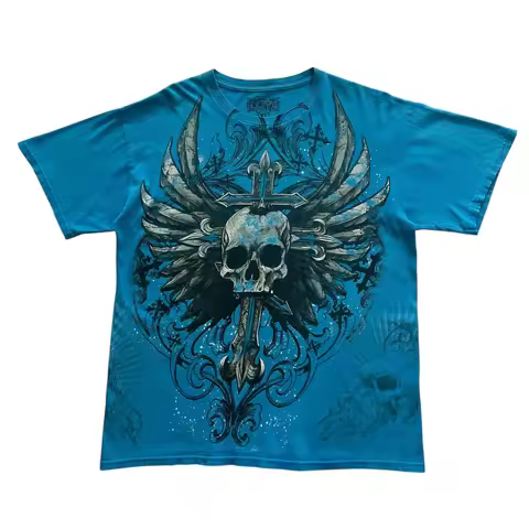 MMA Elite Skull Cross Wing Grunge Cyber Y2K Style T-Shirt