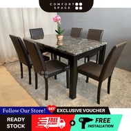🔥 Ralph Marble 6 Seater Dining Set [ 140cm x 80cm ]  + 6 Dining Chairs | Set Meja Makan