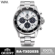 Orient Mako Classic White Dial Panda Solar Chronograph Stainless Steel Watch RA-TX0203S