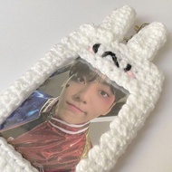 GANTUNGAN Bunny KPOP PC Photocard Holder Crochet ID Card Lanyard Holder Knit ID Card Wallet Card Hol