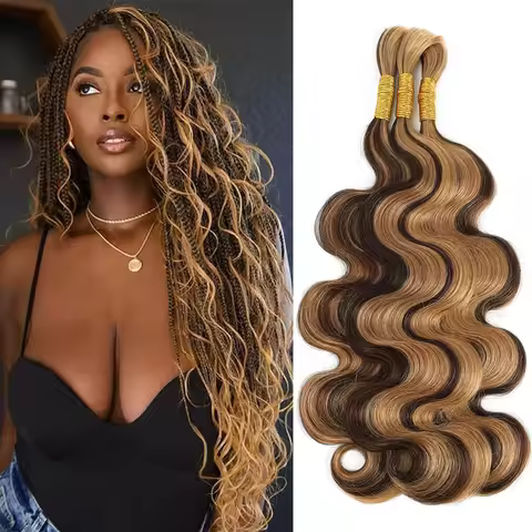 P4/27 Highlight Body Wave Human Braiding Hair 2 Bundles 100g Curly Bulk for Braiding 100% Unprocesse