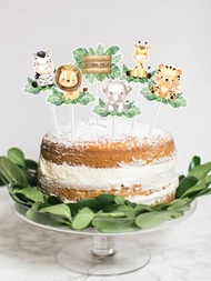 18入組叢林動物風格蛋糕插牌,叢林動物主題嬰兒派對生日派對裝飾用品,野蠻島生日派對杯子蛋糕裝飾