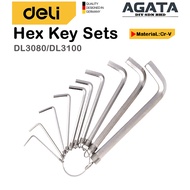 DELI Flat End Hex Key Set on Ring (8/10pc) DL3080 DL3100 Allen Key Set Keychain Hexagon Key Set with