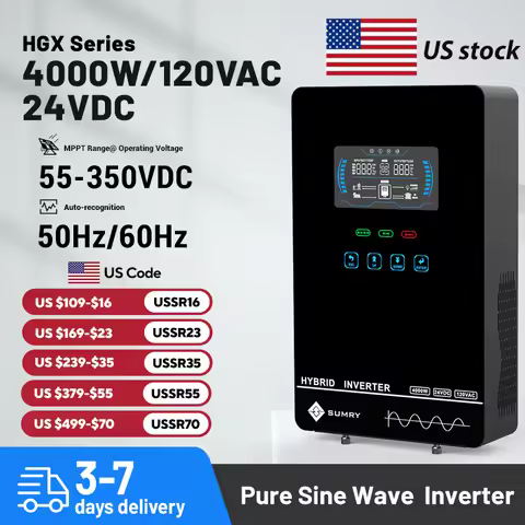 SUMRY 4KW Off Grid Solar Inverter 24V Pure Sine Wave Built-in140A MPPT Solar Charger Cold Restart Fu