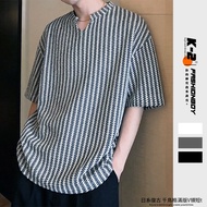 [K-2] Japanese Retro Houndstooth Full Version V-Neck Short-Sleeved Top Short T Korean Style Oppa Cas