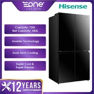 【Own Truck Delivery】Hisense 720L 4 Glass Door Inverter Refrigerator RQ768N4ABU | Fridge Peti Sejuk Peti Ais | Klang Valley only | 冰箱 Hisense 4 Door Fridge Metal Door RQ758N4ASV