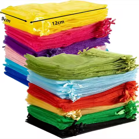 50pcs/Lot Multicolor Jewelry Packaging Bag 5x7 7x9 9x12 10x15CM Organza Bags Gift Storage Wedding Dr